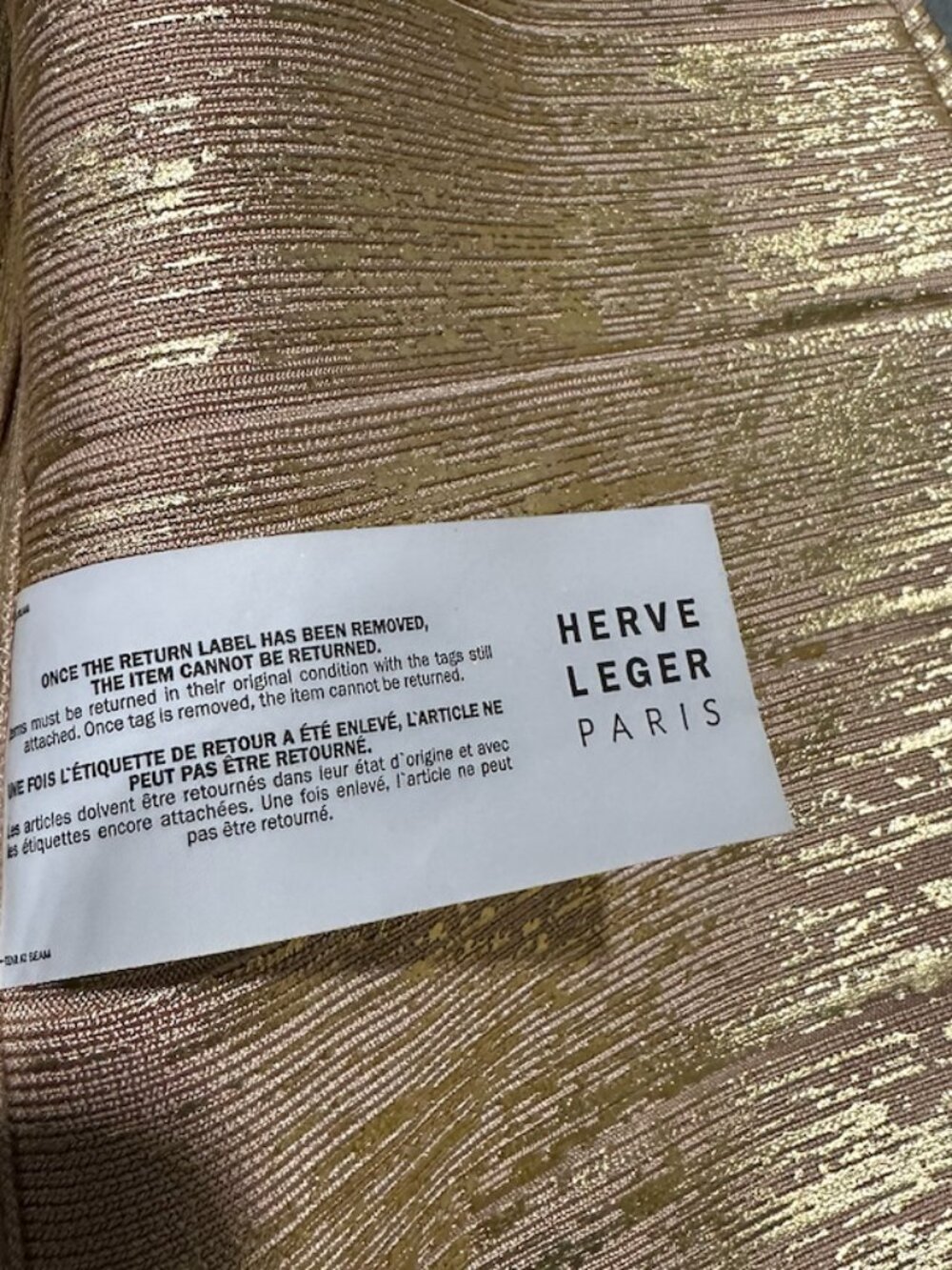 Herve Leger Metallic Foil Print Spaghetti Strap Fringe Bandage Dress Gown - Picture 7 of 11